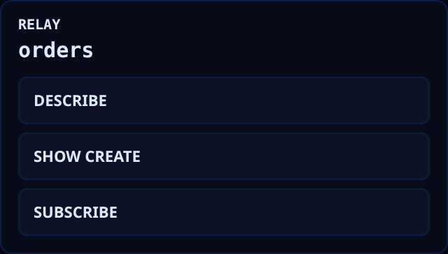 The action menu for a relay